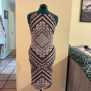 White House Black Market Black and White Geometric Midi Dress